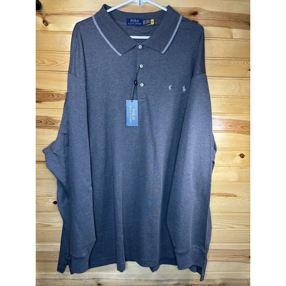 POLO Ralph‎ Lauren Men's Grey Long Sleeve Rugby Style Polo Shirt 5XB NWT $125